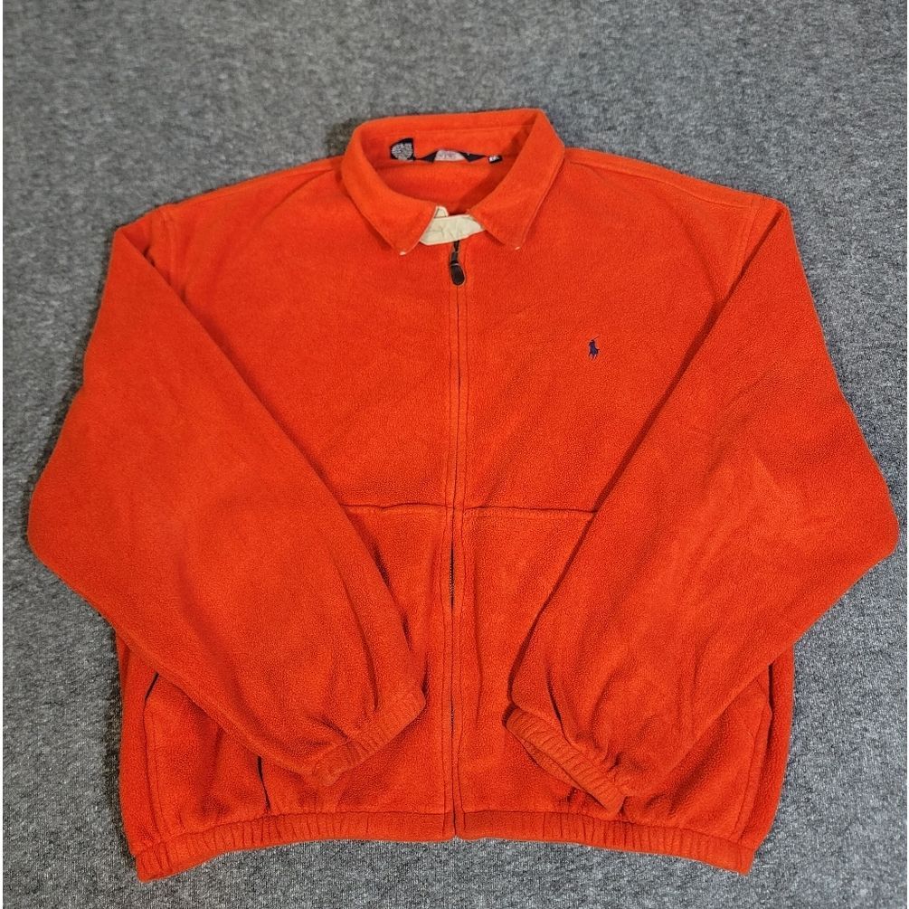 Vtg Polo Ralph Lauren Terry Fleece Jacket Usa Made Orange Blue Pony Men Xl Rare